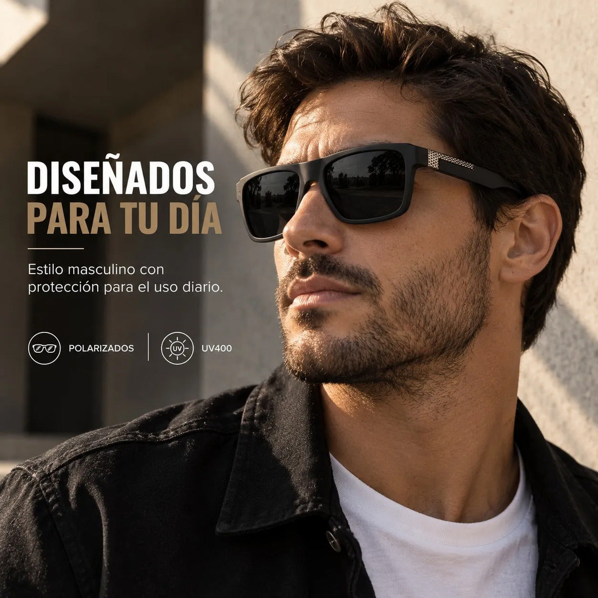 Lentes De Sol Polarizado Hombre Rectangular Negro Uv400