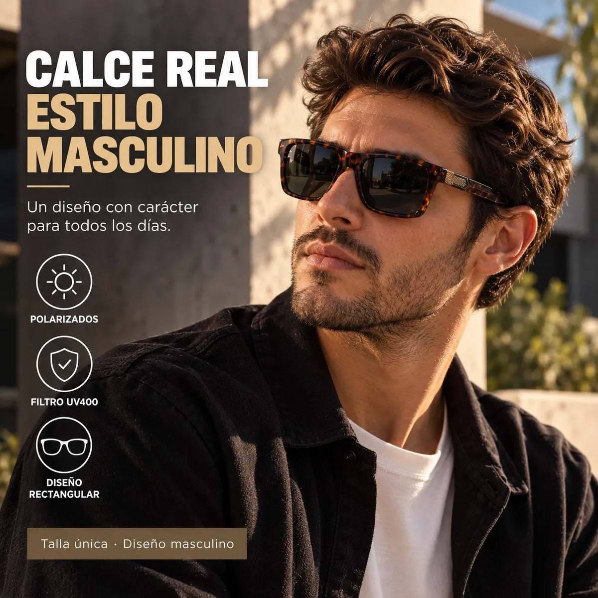 Lentes De Sol Polarizados Hombre Carey Rectangular Uv400