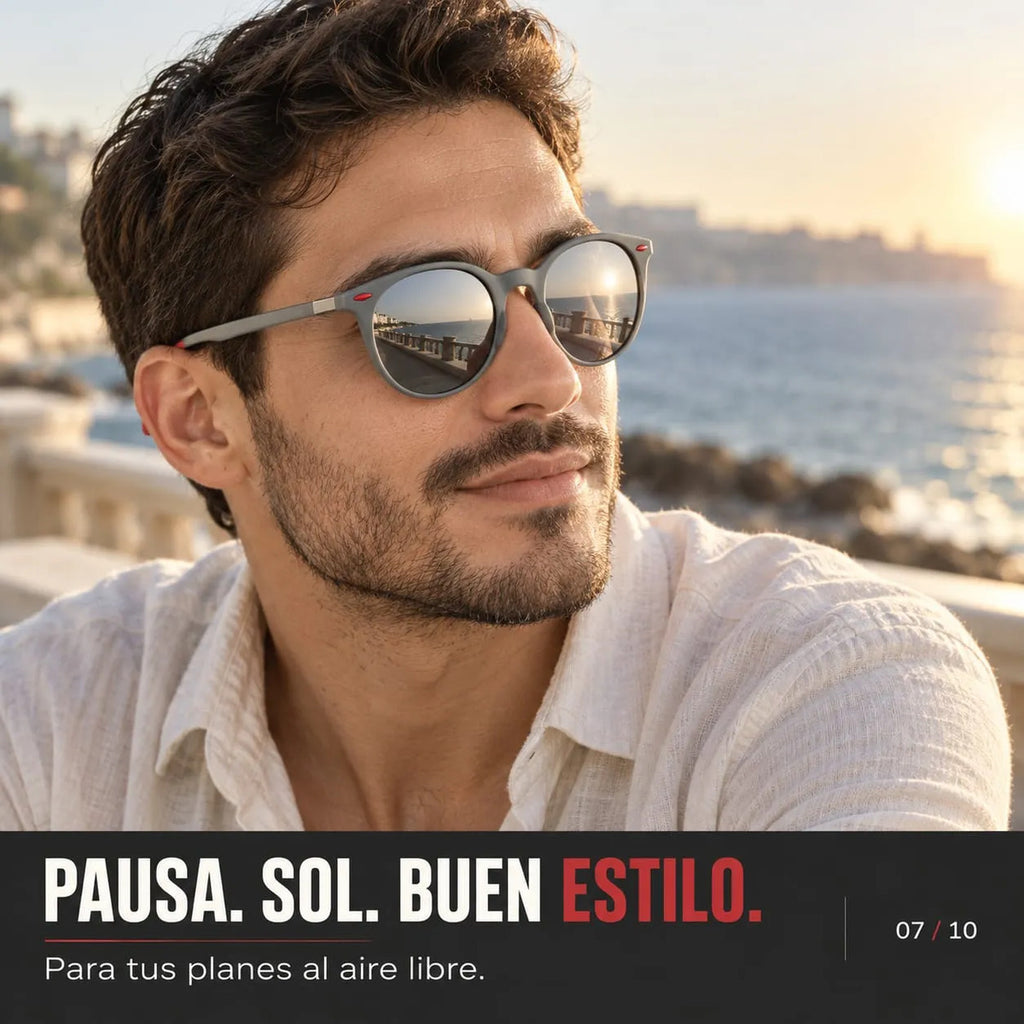 Lentes De Sol Hombre Redondos Uv400 Espejados Con Estuche