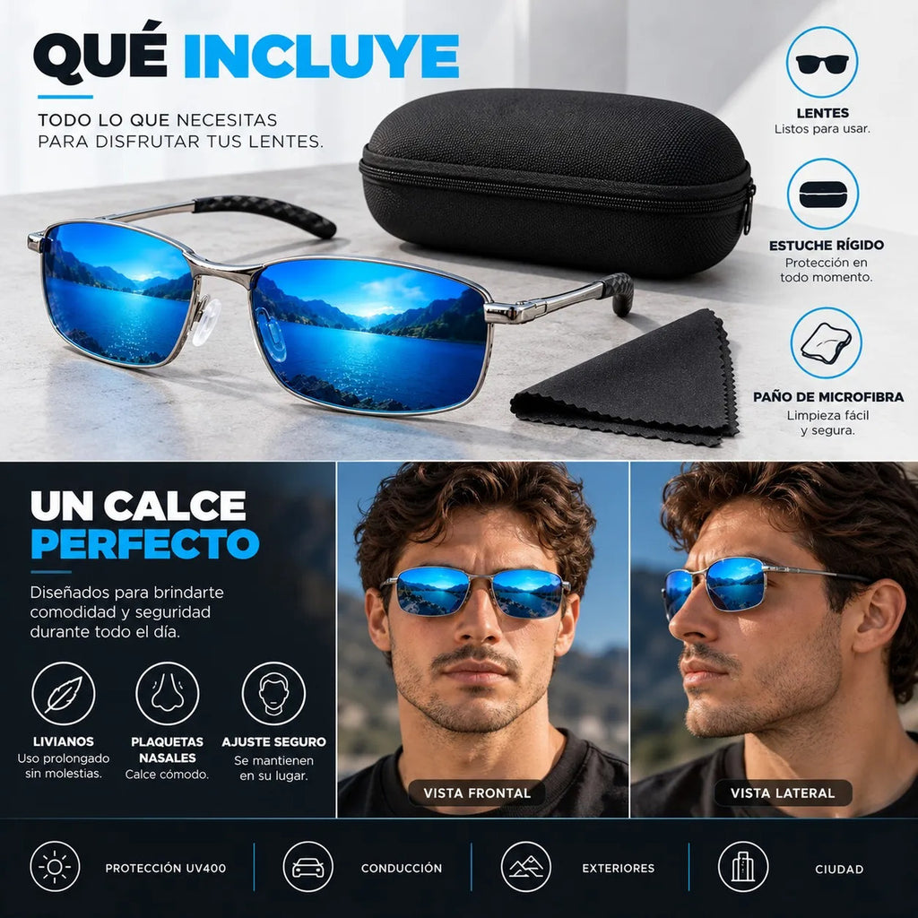 Lentes De Sol Aero Hombre Uv400 Tr90 Espejados Con Estuche