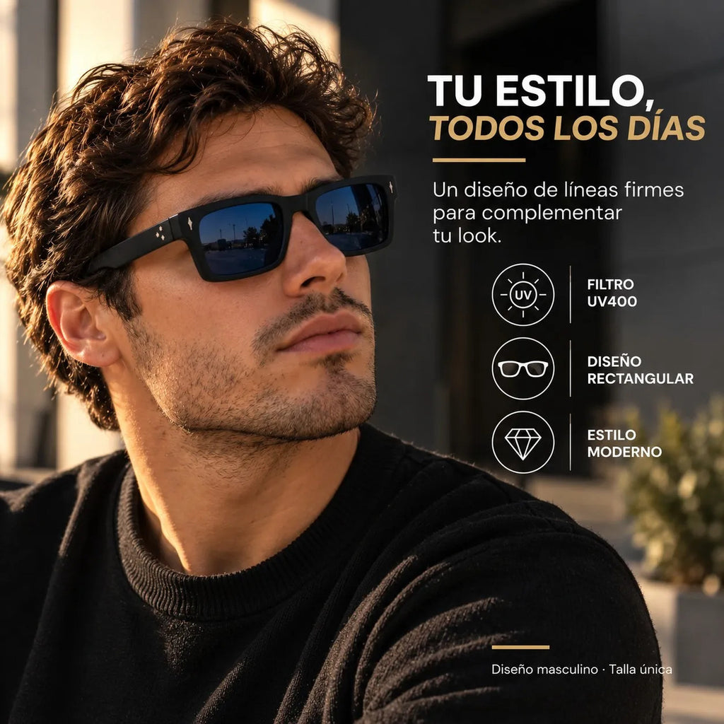 Lentes De Sol Monaco Rectangulares Uv400 Hombre Con Estuche