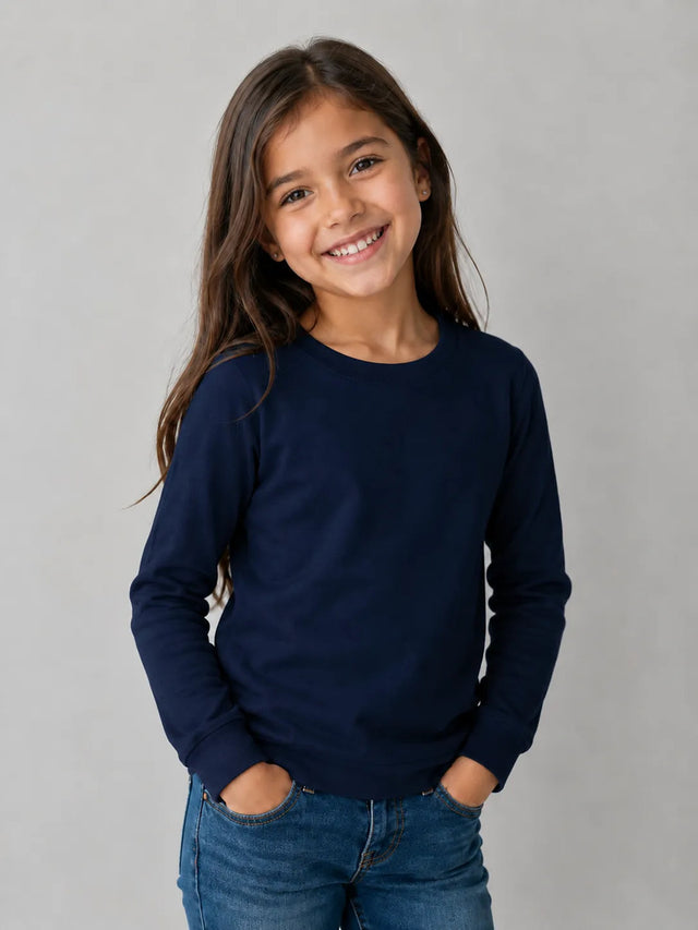 Poleras Niños Basica 100% Algodon Manga Larga Cuello Redondo