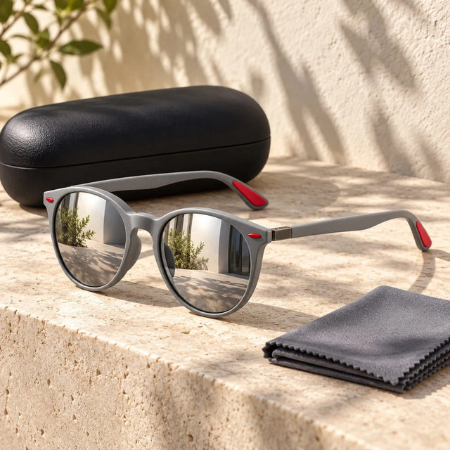 Lentes De Sol Hombre Redondos Uv400 Espejados Con Estuche