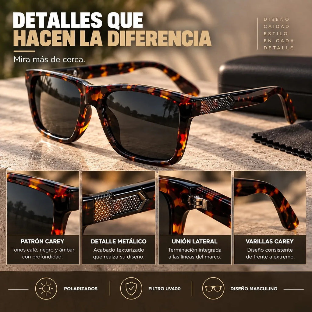 Lentes De Sol Polarizados Hombre Carey Rectangular Uv400