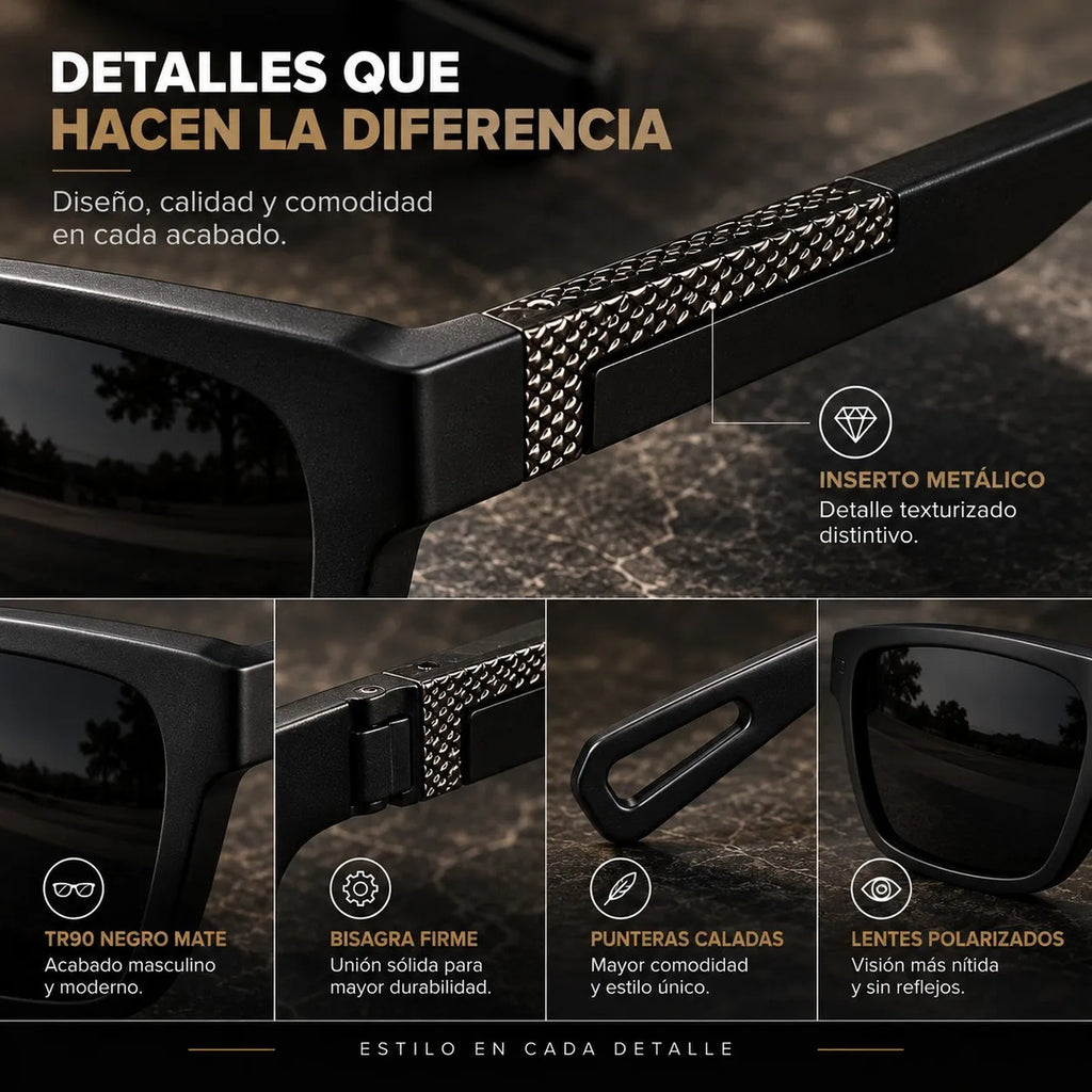 Lentes De Sol Polarizado Hombre Rectangular Negro Uv400