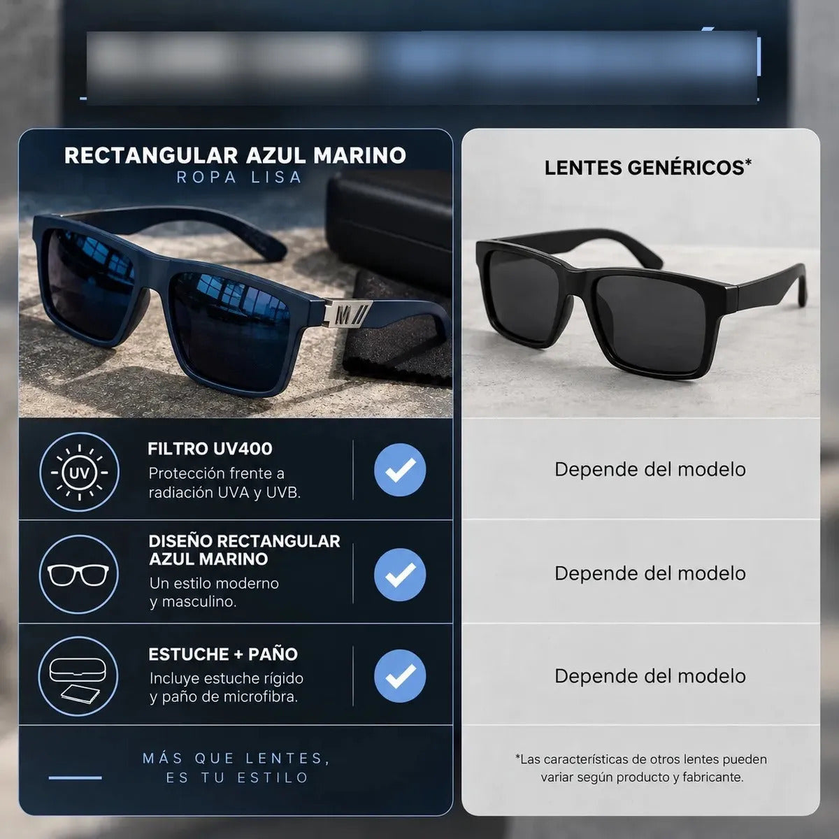 Lentes De Sol Polarizado De Hombre Rectangulares Uv400