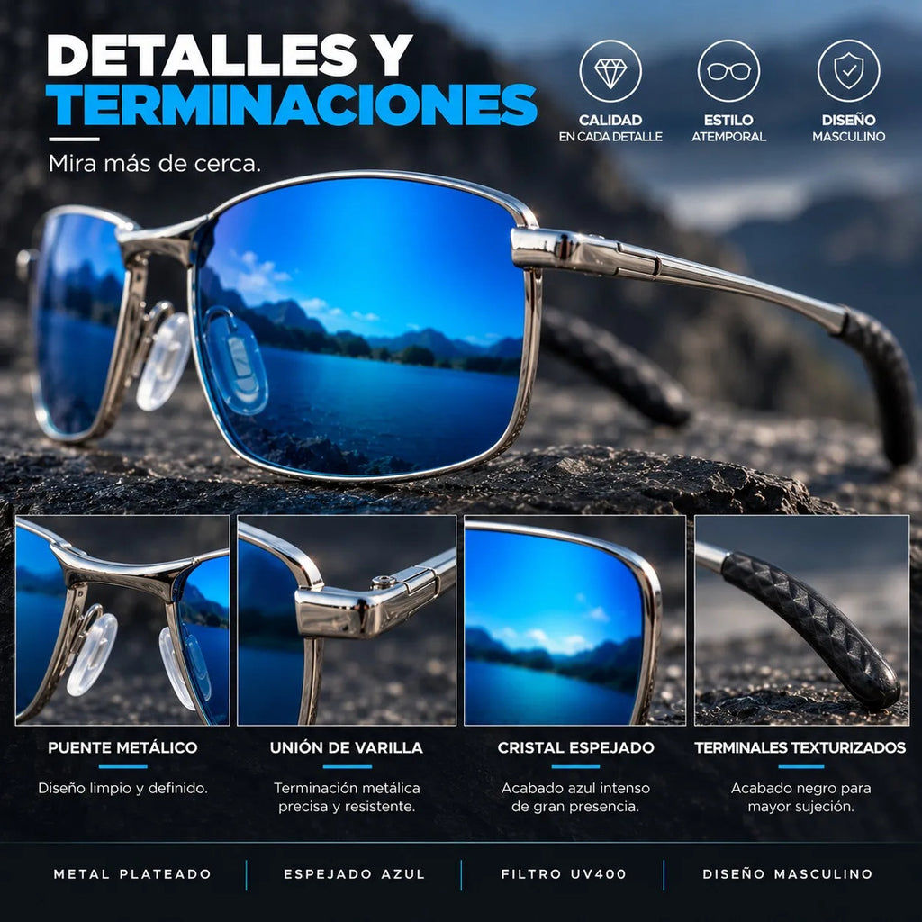Lentes De Sol Aero Hombre Uv400 Tr90 Espejados Con Estuche