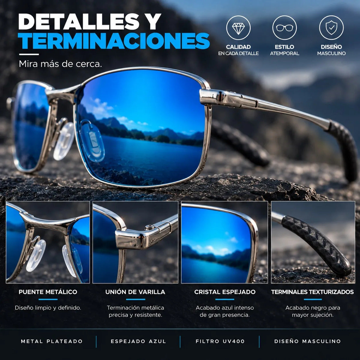 Lentes De Sol Aero Hombre Uv400 Tr90 Espejados Con Estuche