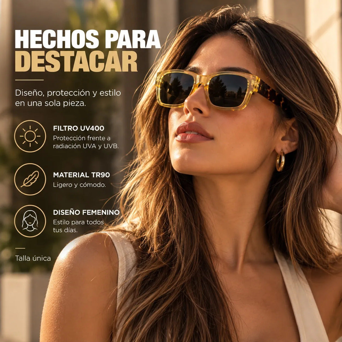 Lentes De Sol Mujer Carey Amarillo Uv400 Polarizado Tr90