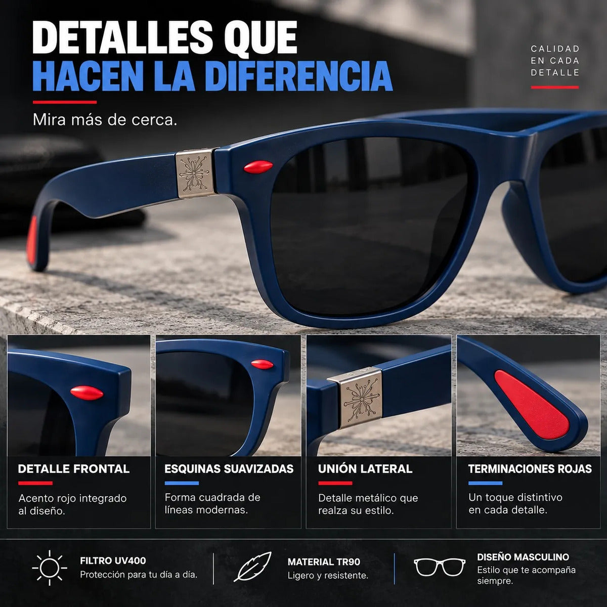 Lente De Sol Urban Square Clasico De Hombre Polarizado Uv400