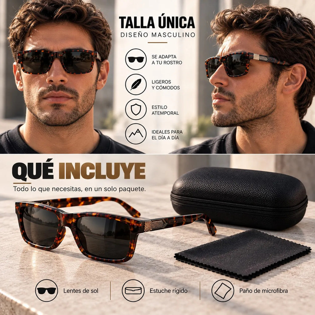 Lentes De Sol Polarizados Hombre Carey Rectangular Uv400