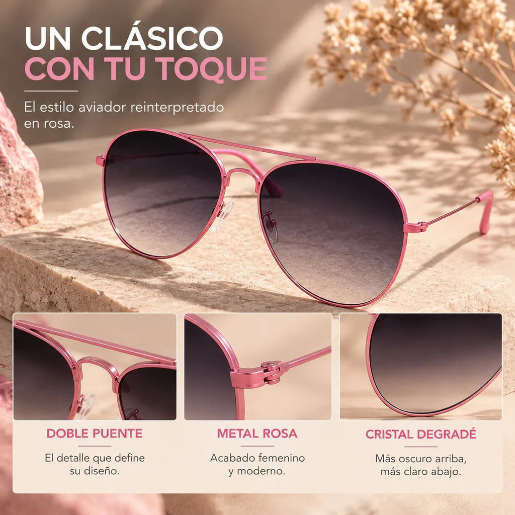 Lentes De Sol Mujer Polarizado Aviador Rosa Uv400 Degradé
