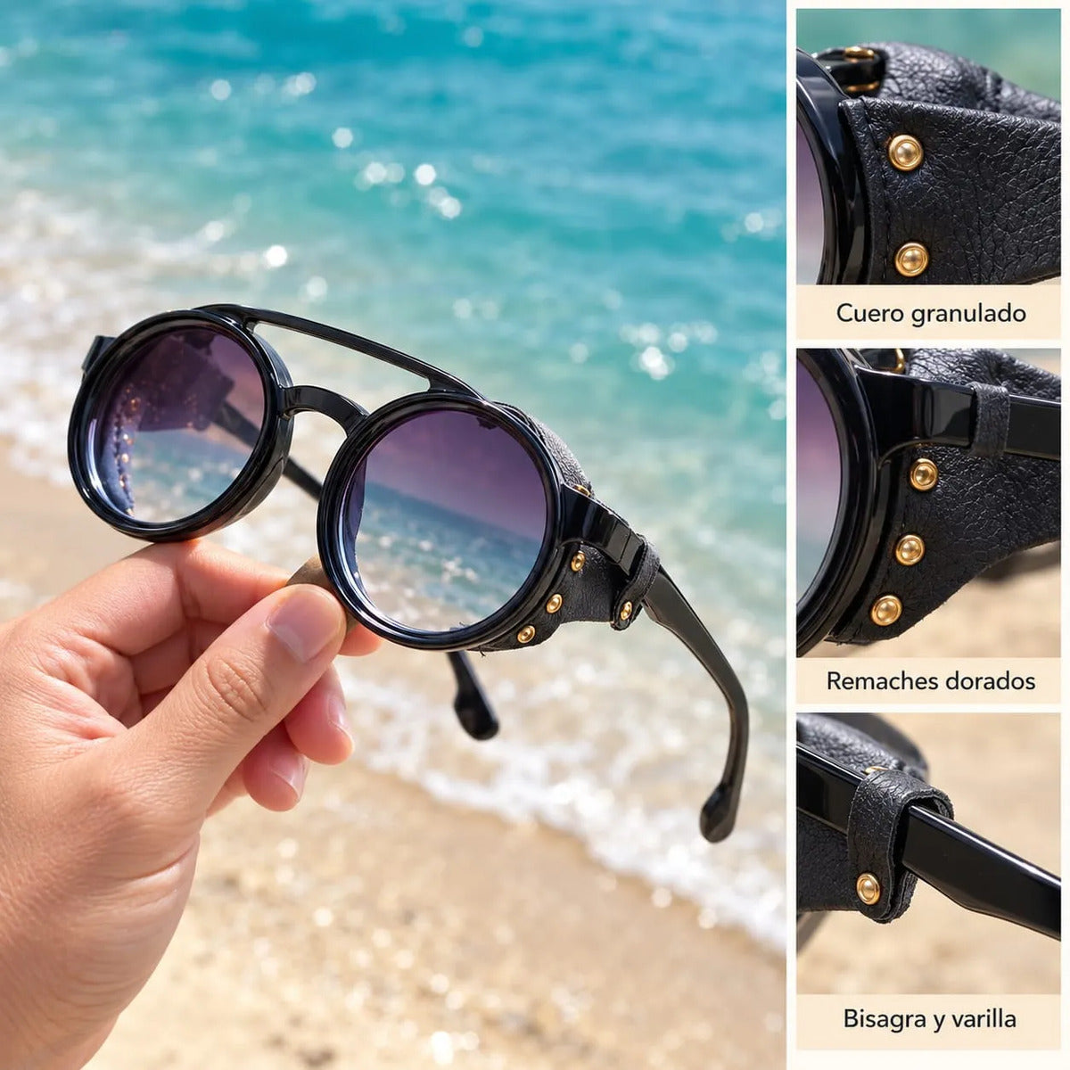 Lentes De Sol Redondos Retro Steampunk Uv400 Mujer Estuche