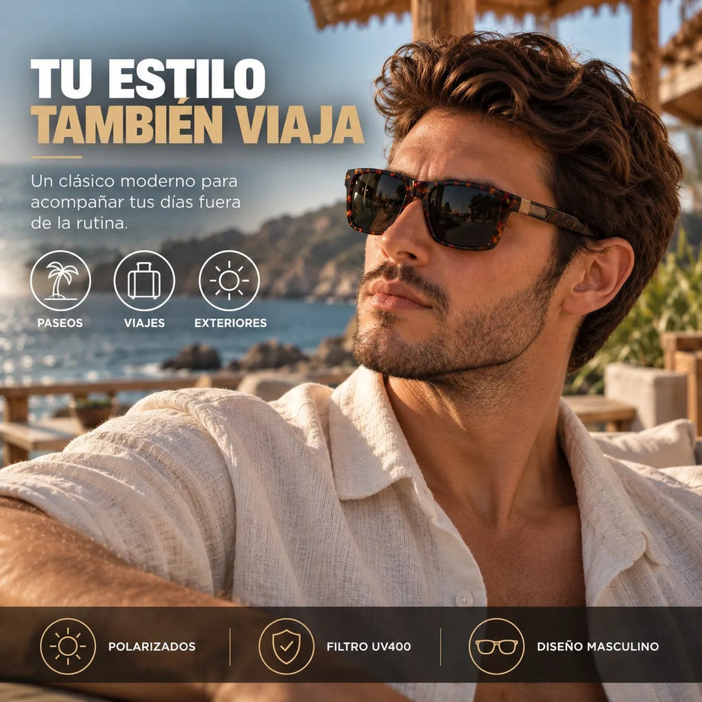 Lentes De Sol Polarizados Hombre Carey Rectangular Uv400