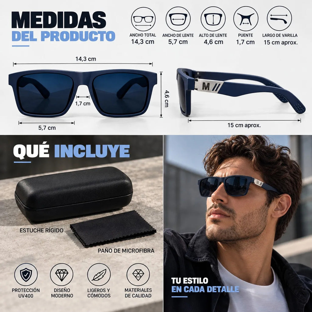 Lentes De Sol Polarizado De Hombre Rectangulares Uv400