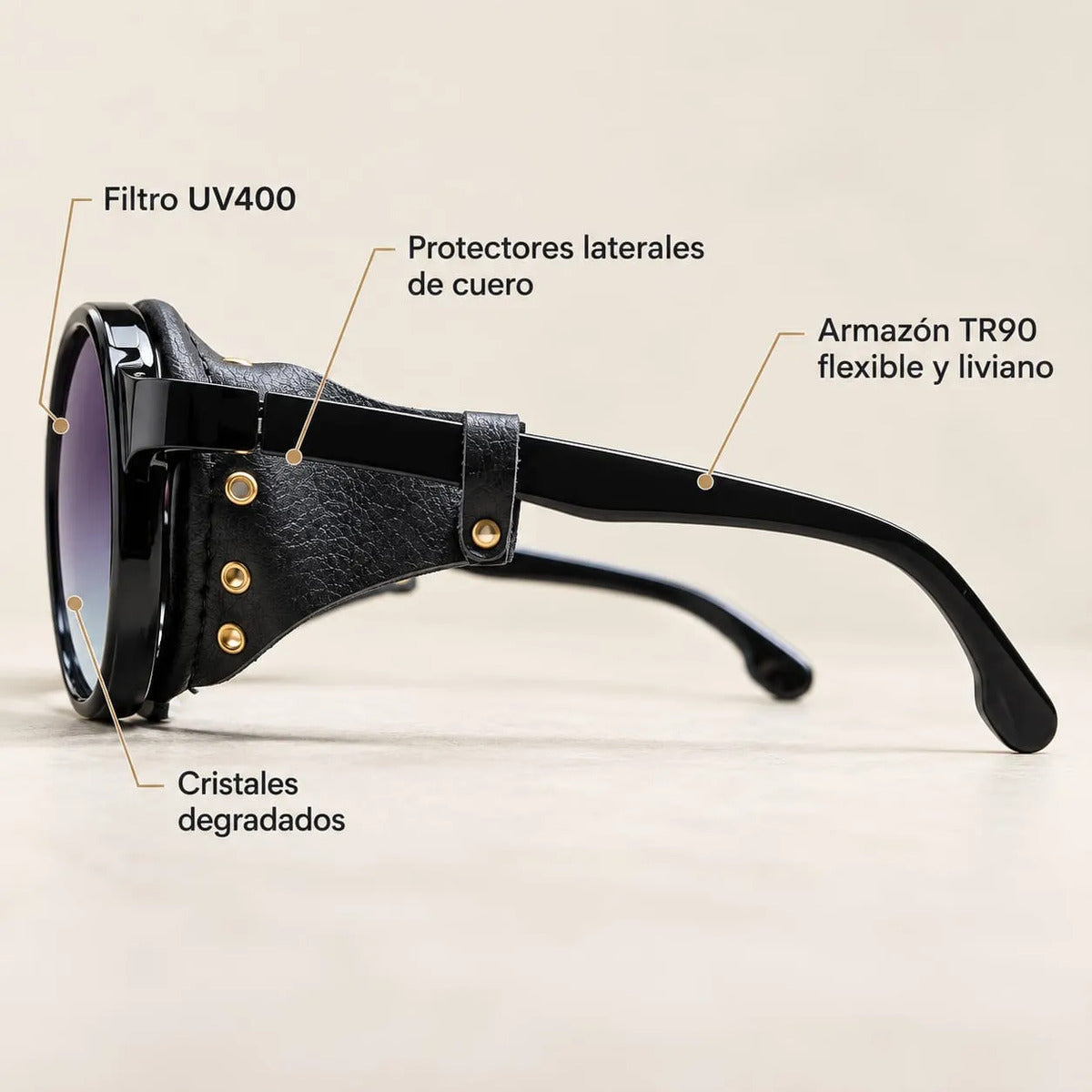 Lentes De Sol Redondos Retro Steampunk Uv400 Mujer Estuche