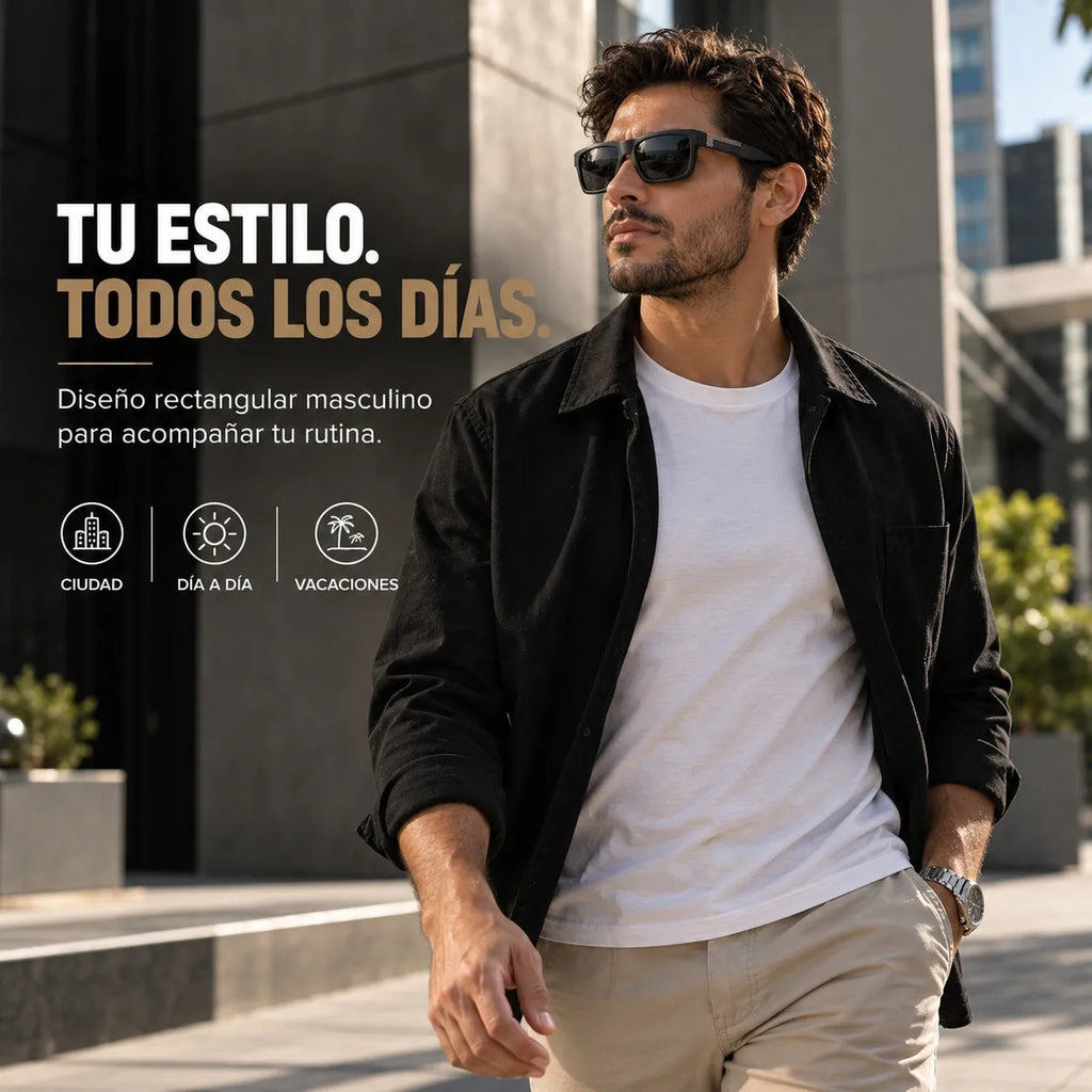 Lentes De Sol Polarizado Hombre Rectangular Negro Uv400