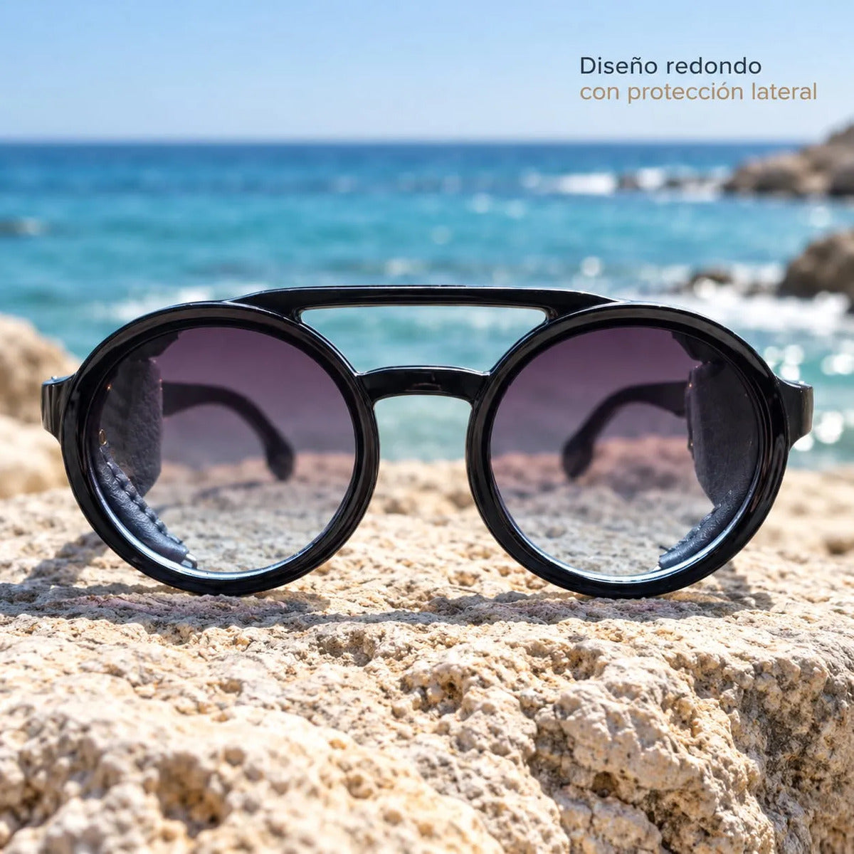 Lentes De Sol Redondos Retro Steampunk Uv400 Mujer Estuche