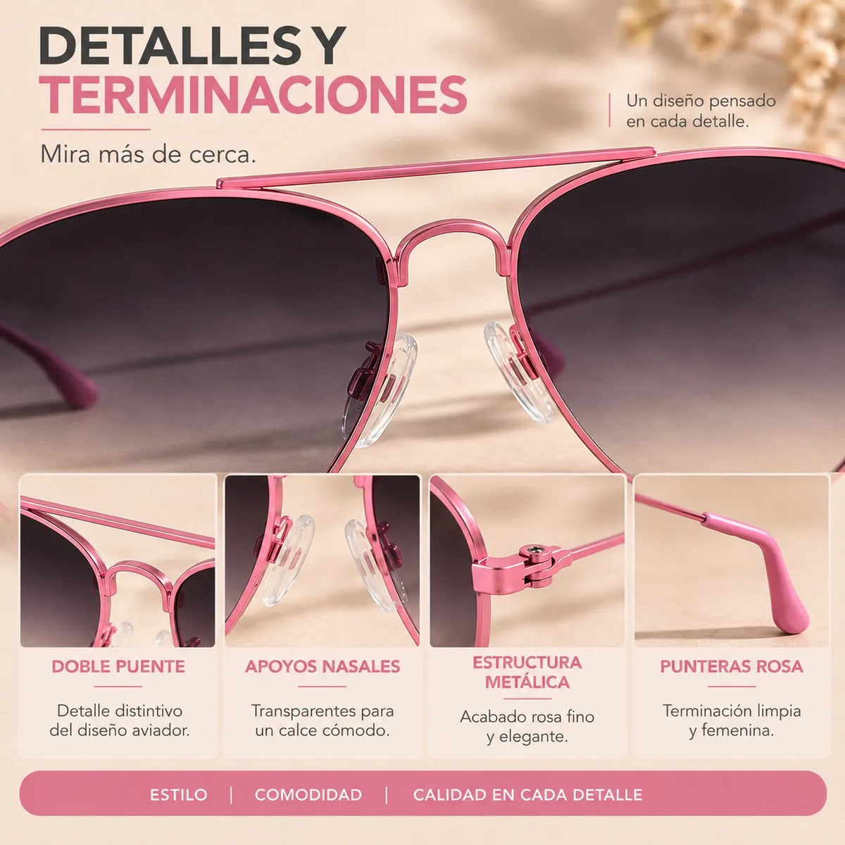 Lentes De Sol Mujer Polarizado Aviador Rosa Uv400 Degradé