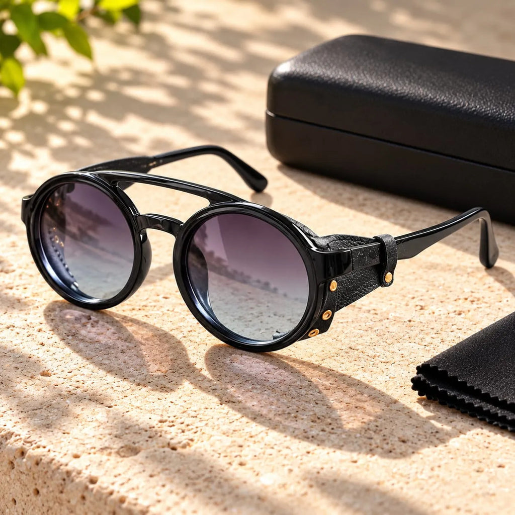 Lentes De Sol Redondos Retro Steampunk Uv400 Mujer Estuche