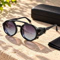 Lentes De Sol Redondos Retro Steampunk Uv400 Mujer Estuche