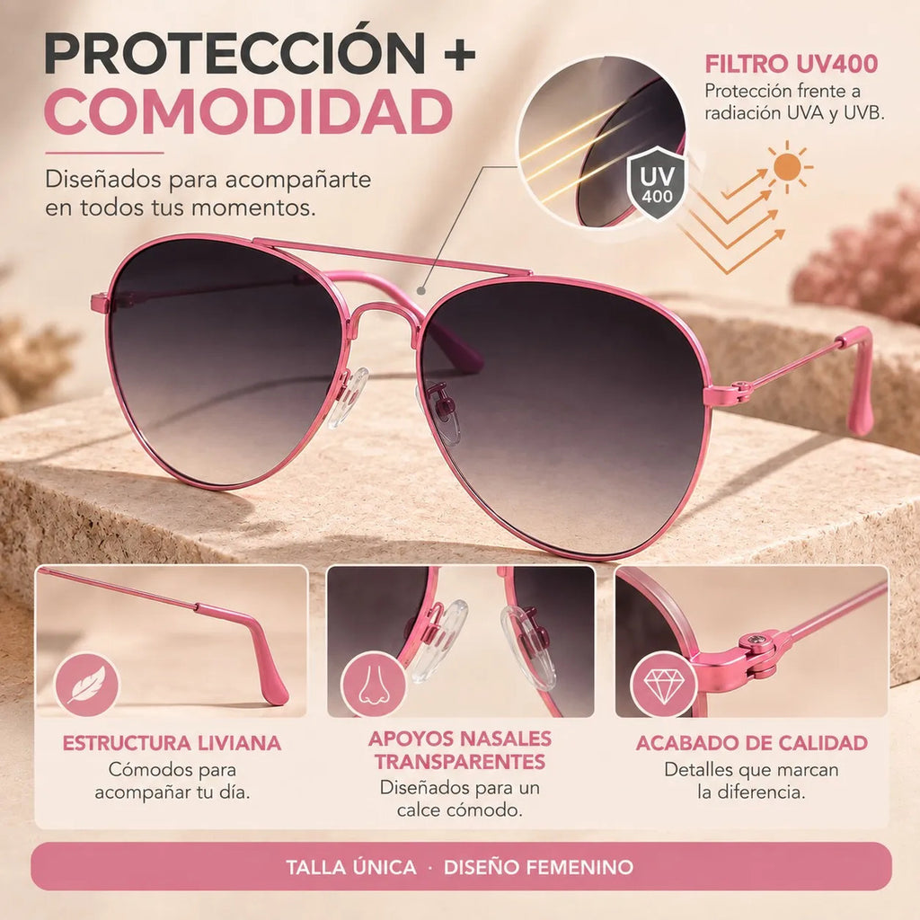 Lentes De Sol Mujer Polarizado Aviador Rosa Uv400 Degradé
