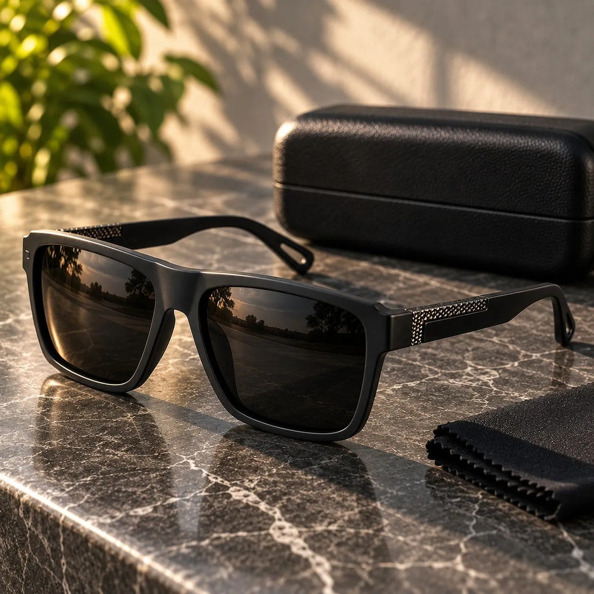 Lentes De Sol Polarizado Hombre Rectangular Negro Uv400