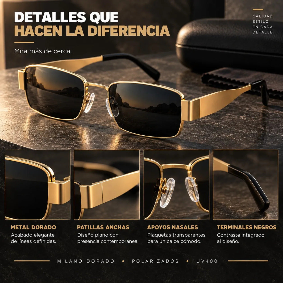 Negro/Gris oscuro | Dorado | Dorado con terminales negros