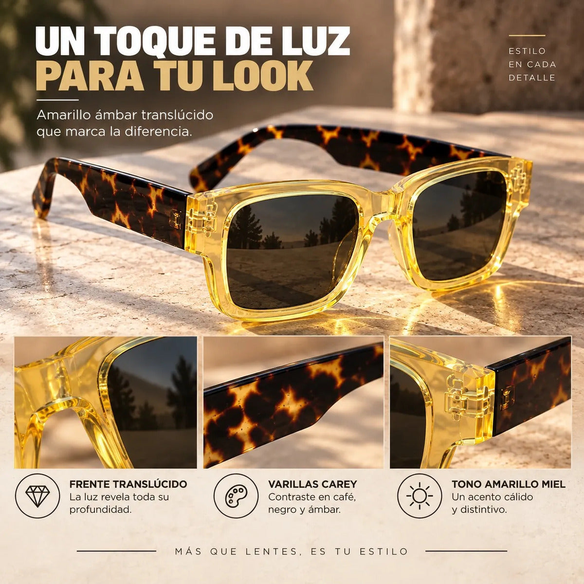 Lentes De Sol Mujer Carey Amarillo Uv400 Polarizado Tr90