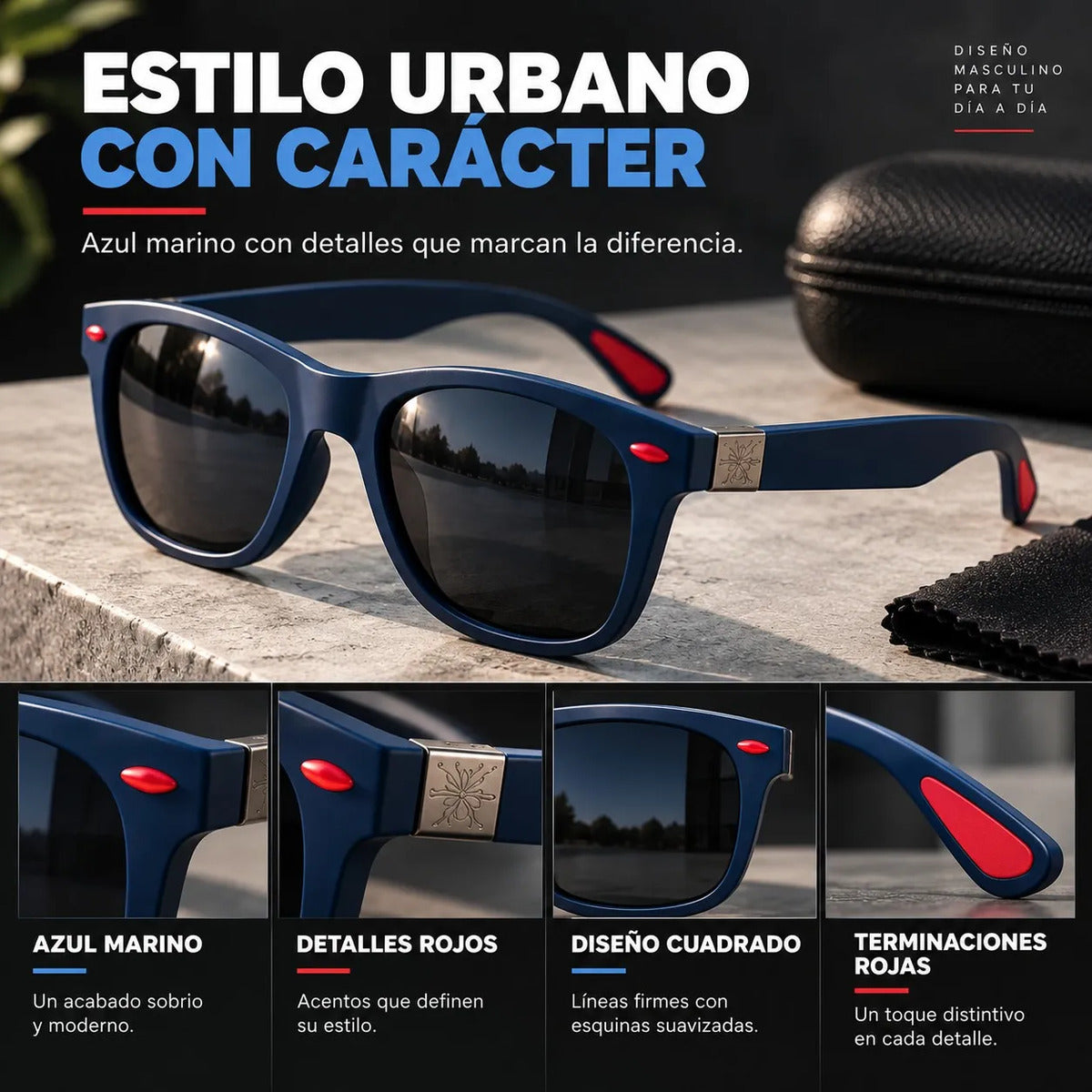 Lente De Sol Urban Square Clasico De Hombre Polarizado Uv400