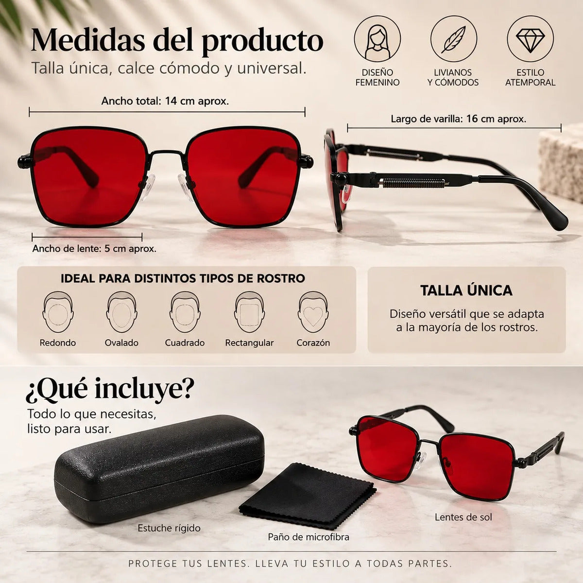 Lentes De Sol Mujer Polarizado Cuadrados Uv400 Marco Tr90