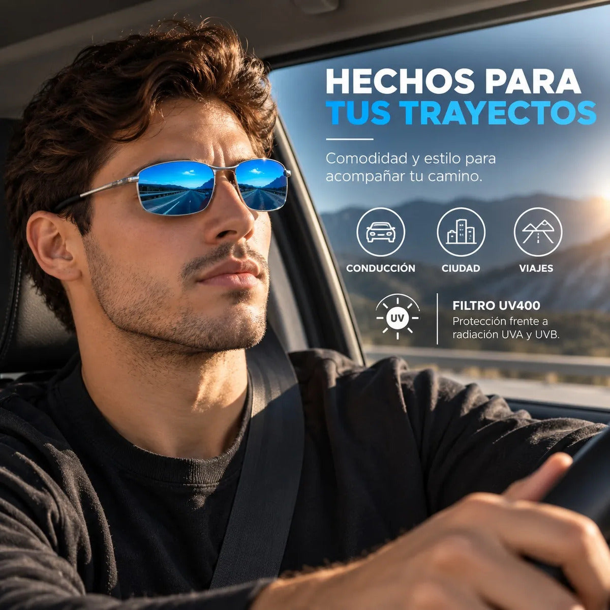 Lentes De Sol Aero Hombre Uv400 Tr90 Espejados Con Estuche