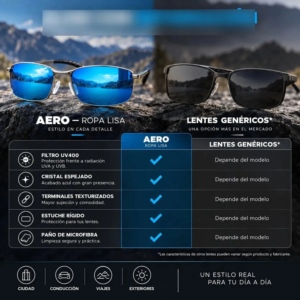 Lentes De Sol Aero Hombre Uv400 Tr90 Espejados Con Estuche