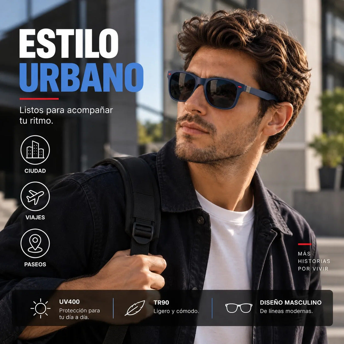 Lente De Sol Urban Square Clasico De Hombre Polarizado Uv400