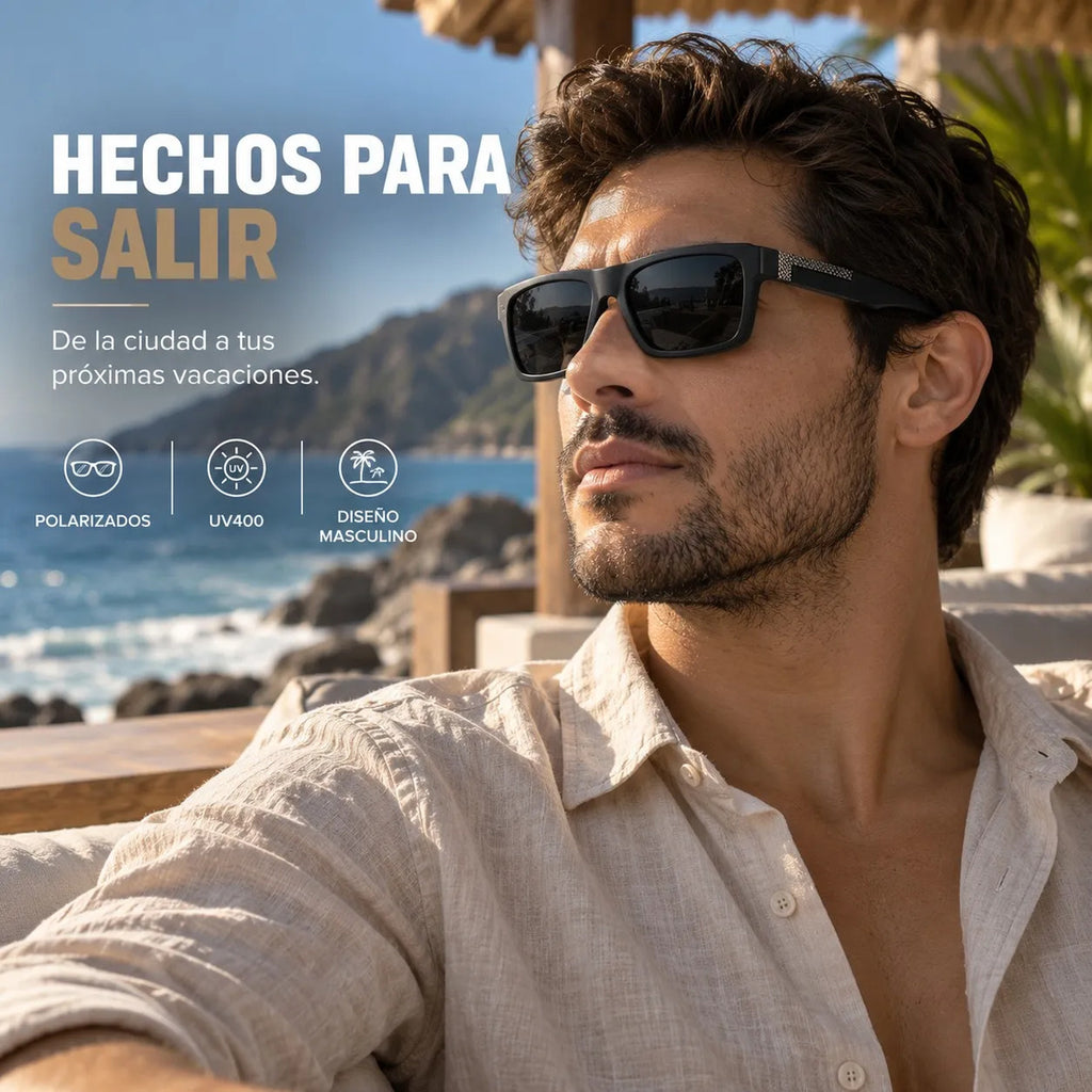 Lentes De Sol Polarizado Hombre Rectangular Negro Uv400