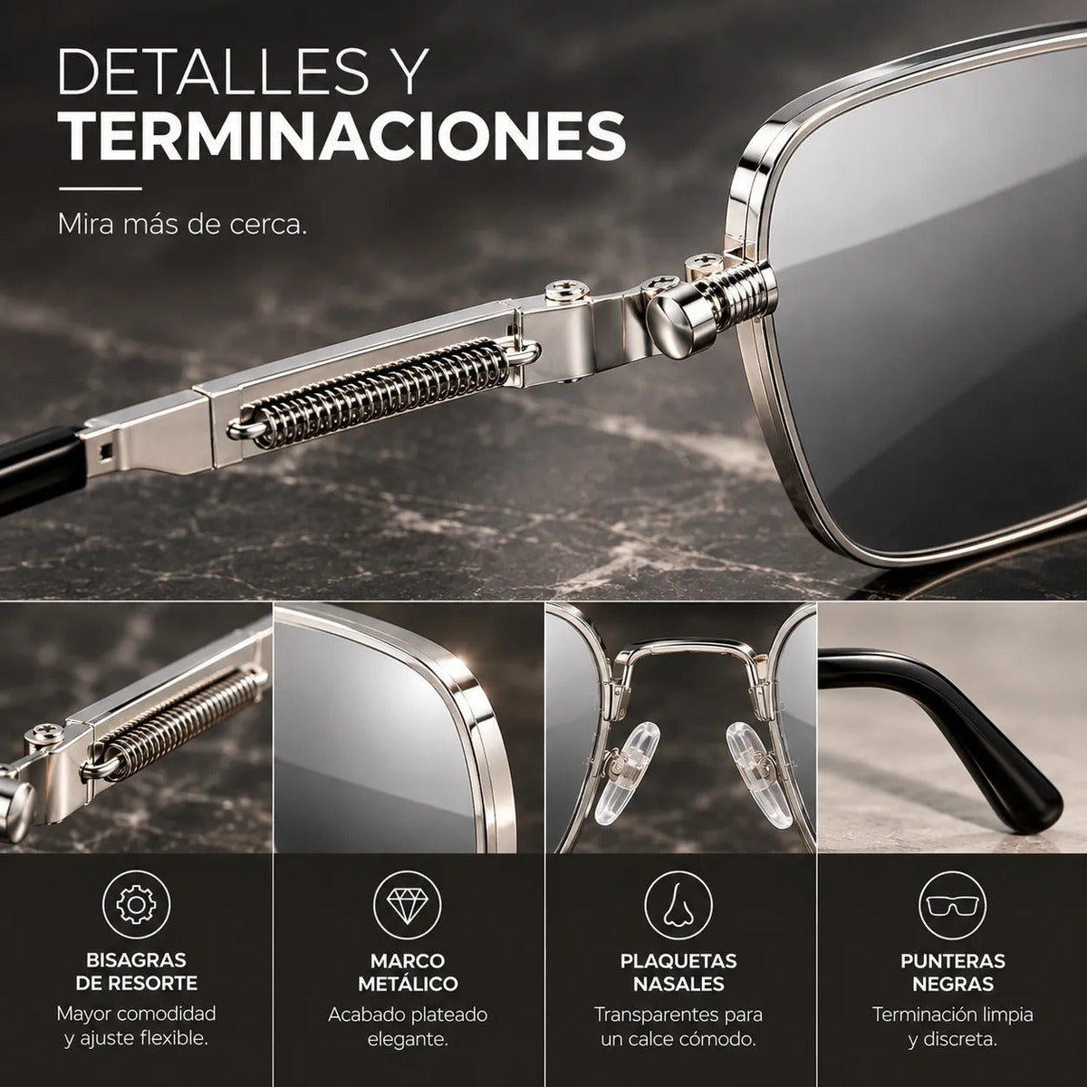 Lentes De Sol Mujer Cuadrados Metálicos Con Filtro Uv400