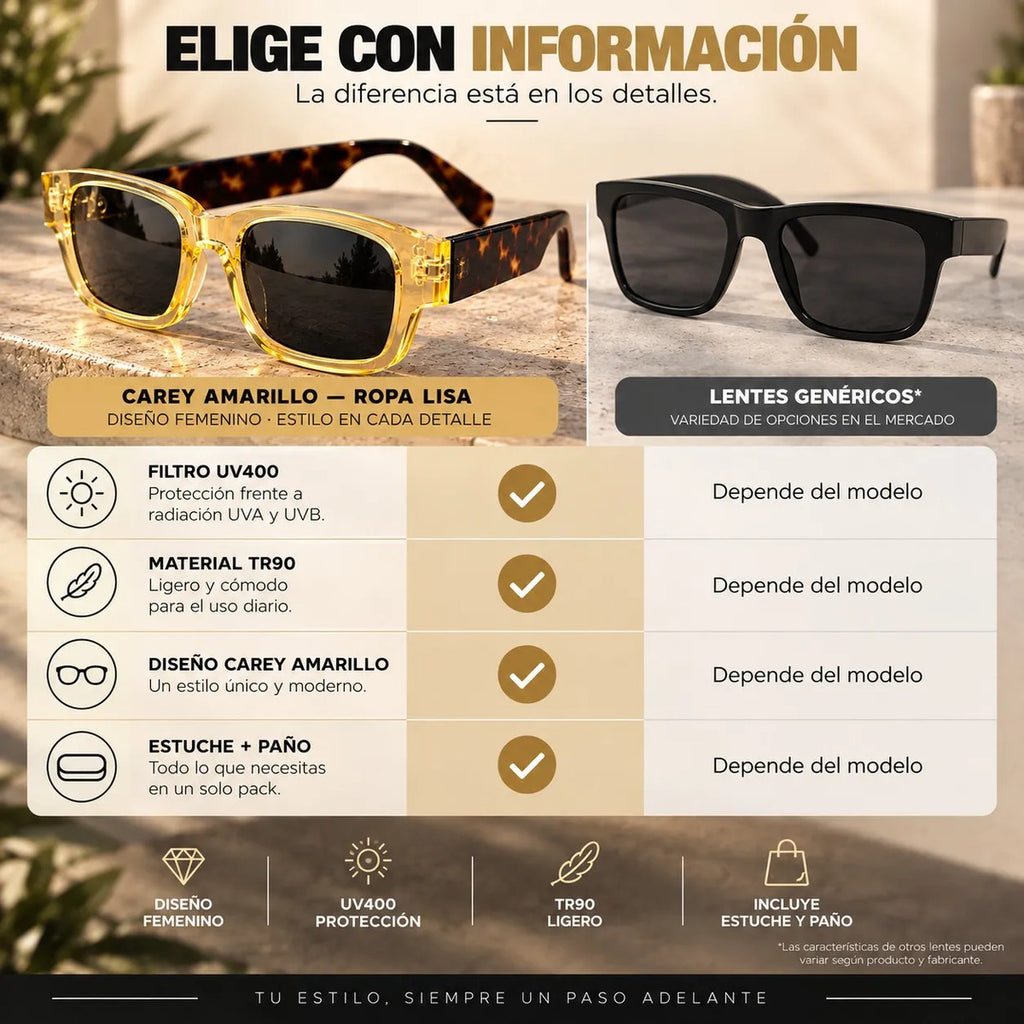 Lentes De Sol Mujer Carey Amarillo Uv400 Polarizado Tr90