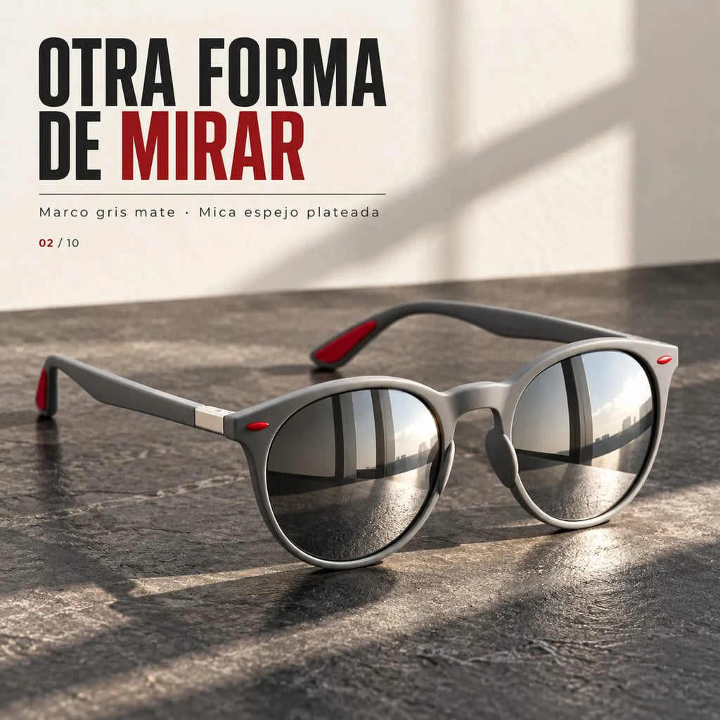 Lentes De Sol Hombre Redondos Uv400 Espejados Con Estuche
