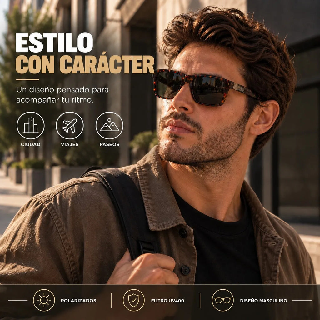 Lentes De Sol Polarizados Hombre Carey Rectangular Uv400