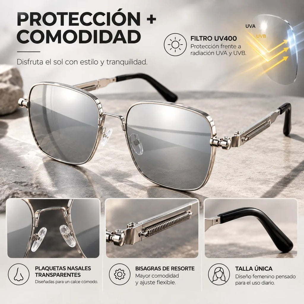 Lentes De Sol Mujer Cuadrados Metálicos Con Filtro Uv400