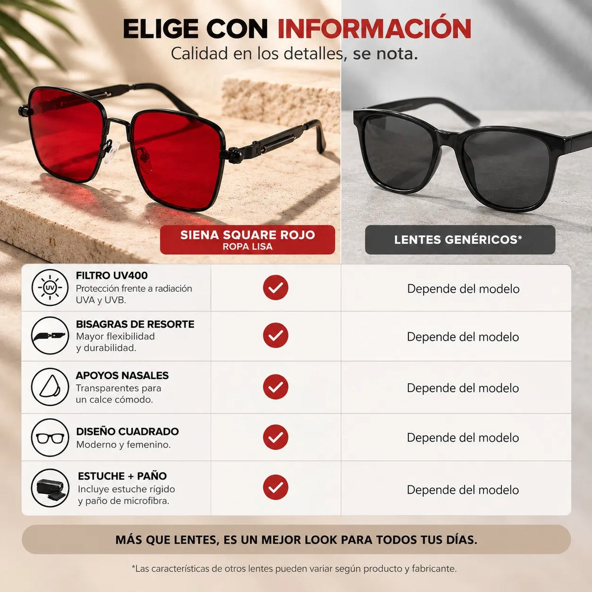 Lentes De Sol Mujer Polarizado Cuadrados Uv400 Marco Tr90