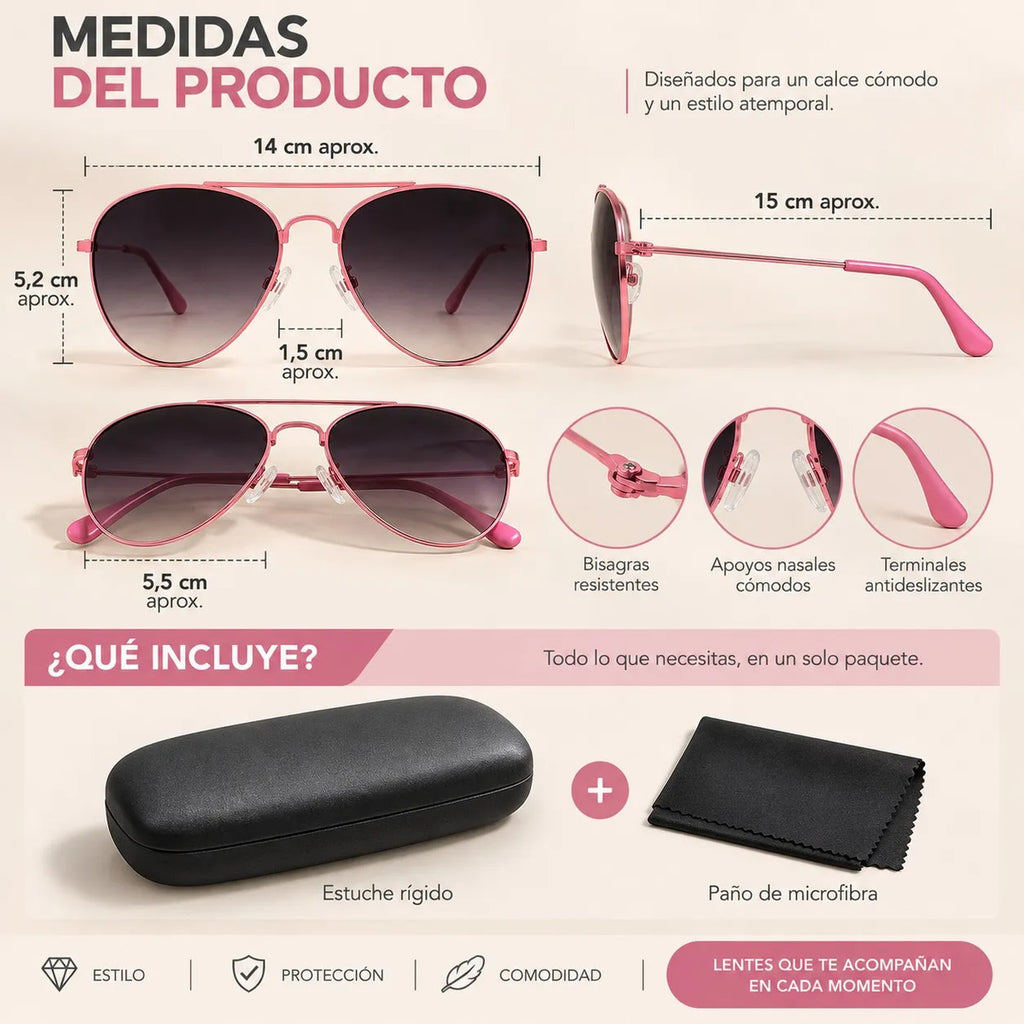 Lentes De Sol Mujer Polarizado Aviador Rosa Uv400 Degradé