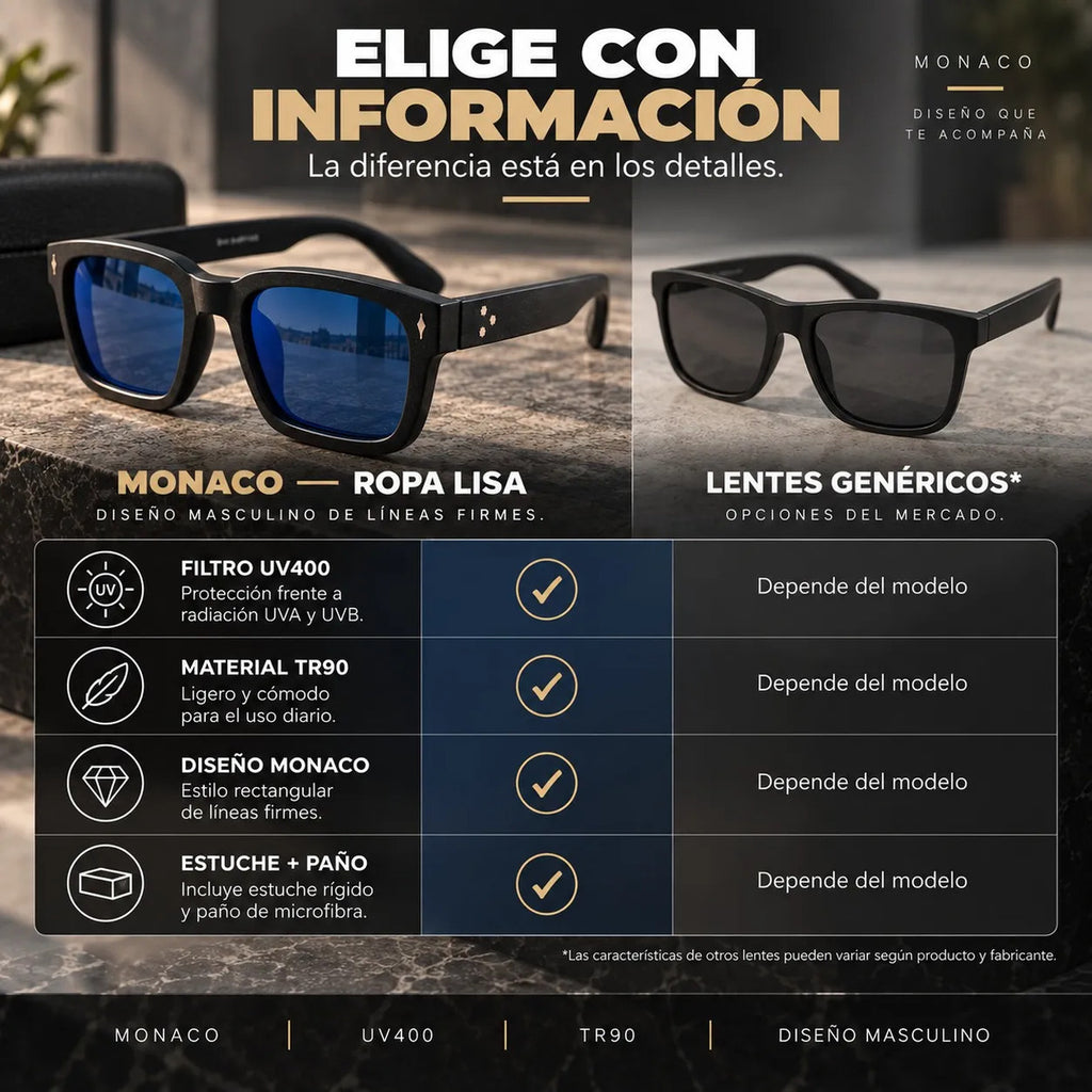 Lentes De Sol Monaco Rectangulares Uv400 Hombre Con Estuche