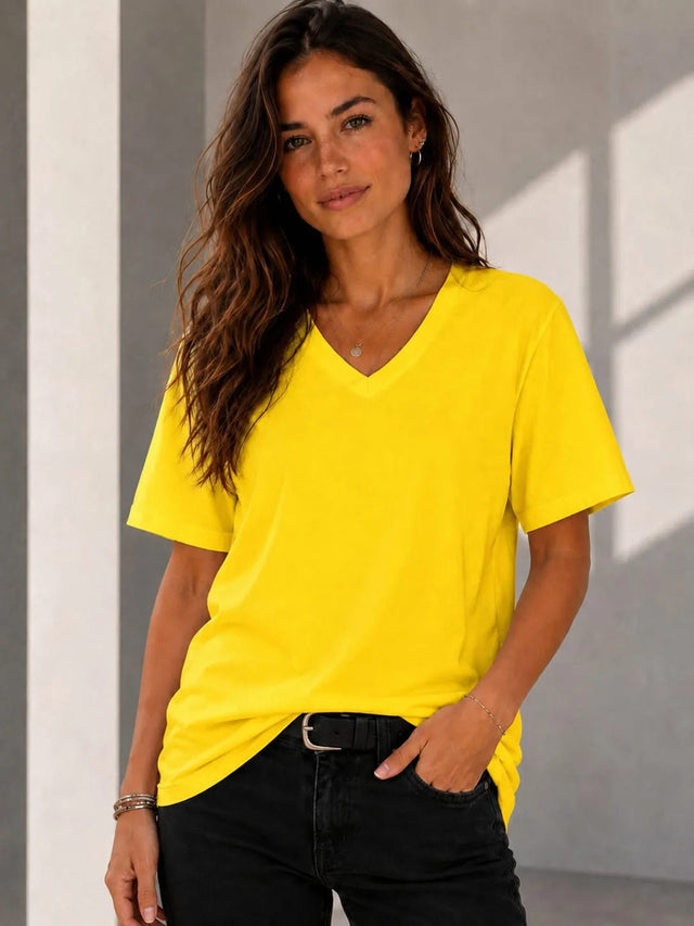 Polera Cuello V 100% Algodon Manga Corta Basicas Estampar