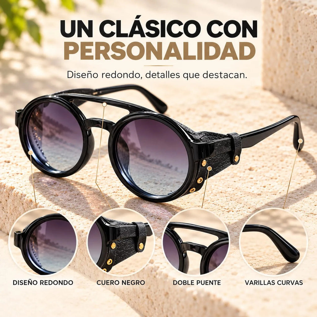 Lentes De Sol Redondos Retro Steampunk Uv400 Mujer Estuche